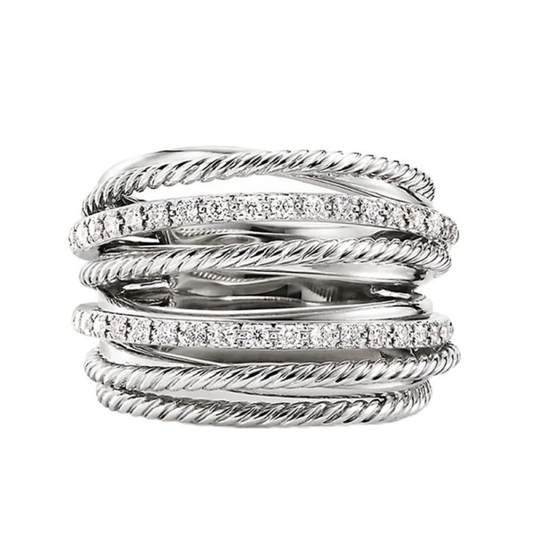 QUSIIOSLK 925 Sterling Silver Multi-Row Twist Criss Cross Ring Entwined
