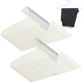 35 Pcs Pants Hangers Non Slip, Space Saving Open Ended Metal Pant Hangers, Jean Hangers for Men and Women, Closet Storage Organizer for Clothes Leggings Slacks Trouser Ties, Cream White
