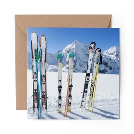 1 x Greeting Card Skies Skiing Ski Skier Snow Winter Sports - Blank Birthday Celebration Anniversary #24197