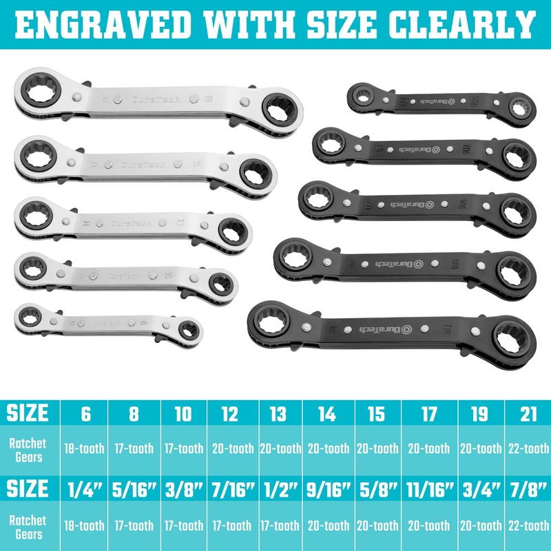 DURATECH 10-Piece Reversible Ratcheting Wrench Set, Offset Double Box End