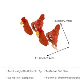 Funny Hand Painted Chicken Earrings for Women Turkey Earrings Thanksgiving Jewelry Cute 3D Resin Rooster Hen Stud Earrings for Men Farm Animal Earring (Red)