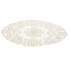 Floral Lace Oval Doilies Pack of 6 100% Polyester Traditional Table Linen Doyleys 20cm x 45cm (Cream)