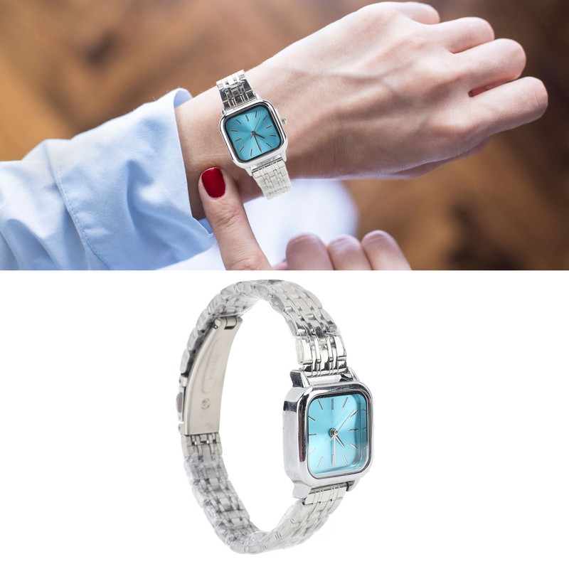 Women Quartz Watch Alloy Steel Strap Stylish Waterproof Ladies Square
