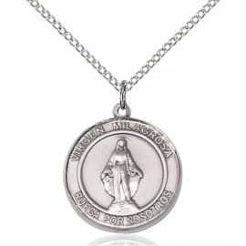 Bliss Sterling Silver Virgen Milagrosa Medal Pendant Necklace 18"  Chain GiftBox