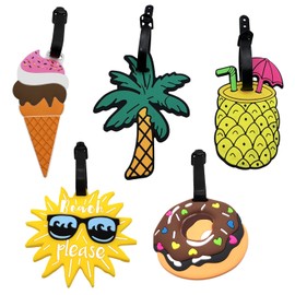 SYEYCW Pack of 5 Suitcase Tags, Cute Cartoon PVC Luggage Tags with Name and Address Label Identification, for Travel Luggage, Travel Bag, Suitcase, Bags, Backpacks, for Children, Men, Women