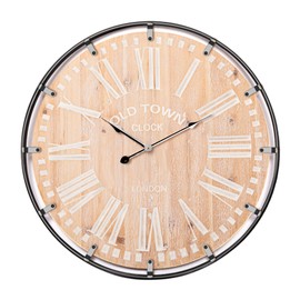 HPC Decor Wall Clock-23 Large Farmhouse Wall Clock,Rustic Antique Wood with Metal Circle and Large Engraved Numerals,Silent Battery Operated Wall Clock for Office,Kitchen,Bedroom