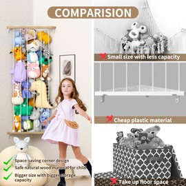 Zayysoha Stuffed Animal Storage Toy Storage Organizer, Upgraded Stuffed Animal Hammock Corner & Stuffed Animal Net for Plushie Toys with Adjustable Height for Kids Playroom Bedroom Organizer