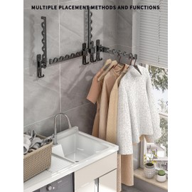 Dr.DJ Wall Hanger for Clothes, Coat Hanger Wall Mounted Matte Black Retractable Clothes Drying Organizer Rack Garment Hooks Aluminium Folding Indoor Wall Space Saver (2 Racks) Black