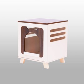 Teamson Pets Elyse Elevated Wooden Cat Litter Box Enclosure & Side Table with Vent Holes, Mocha