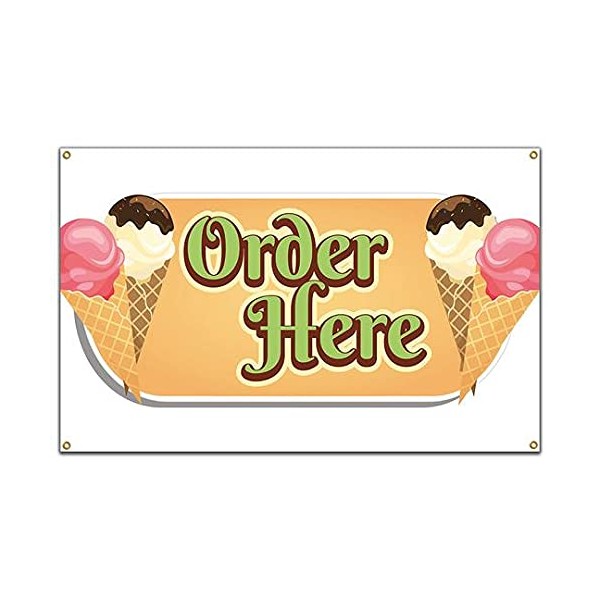 SignMission Size: 18" X 48" Ice Cream Order Here 48" Banner Concession Stand Food Truck Single Sided