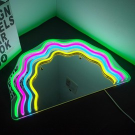 SIGNSHIP Rainbow Mirror Neon Sign,Neon Signs for Wall Decor,Led Sign,Neon Light Sign,USB Connectivity Led Neon Sign with Dimming switch for Home Wall Decor,Girls Room Decor,Party Room Decor