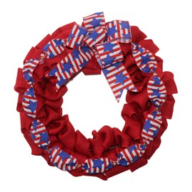 20 Inch 4th of July Wreath Patriotic Burlap Wreaths for Front Door Red White Blue Memorial Day American Flag Wreath with Bowknot 4th of July Decorations Outdoor