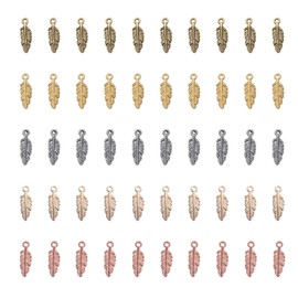 Ruwado 50 Pcs Feather Charms Small Alloy 1.5 x 0.5 cm Cute Vintage Pendants Accessories for Jewelry Making Necklace Bracelet DIY Finding Kits Earring Crafting Scrapbooking (Colorful)