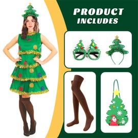 EQTGI 5Pcs Christmas Tree Costume for Women Christmas Tree Dress Outfit for Adult Cosplay