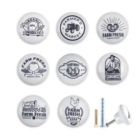 JamJam 1.5" 8PCS Round Vintage Ceramics Cabinet Handle Knob Farm Animal Chicken Kitchen Drawer Dresser Knobs Tomato Farmhouse Furniture Pull
