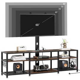 VECELO TV Stand with Mount and Power Outlet, Height Adjustable Entertainment Center with Storage Shelves for 32/55/65/75/80 inches Televisions, Console Table for Living Room, Bedroom, Rustic Brown