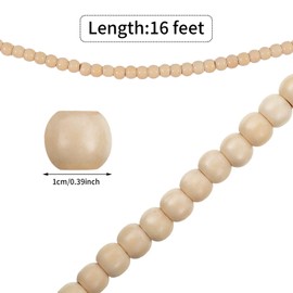 16 Feet Christmas Wood Bead Garland Wooden Bead Garland for Christmas Tree Holiday Decoration (Wood Color)