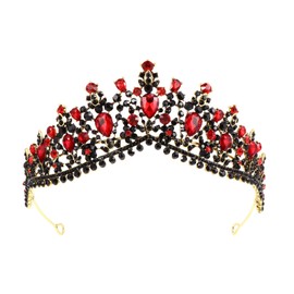 FRCOLOR Baroque Queen Crown, Wedding Black Vintage Head Band Tiara Red Rhinestone Tiara Princess Hair Accessories for Women
