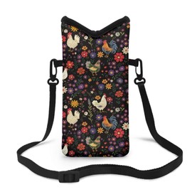 Txsniver Portable Cellphone Waterproof Pouch Neoprene Cellphone Sleeve Soft Crossbody Phone Wallet with Detachable Carrying Strap, 4 X 8 Inch, Chicken Rooster Floral Black