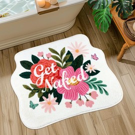 SHIYUE Get Naked Bath Mat Colour Cute Funny Bathroom Rug, Soft Absorbent Water Non Slip Rug, Microfiber Cool Shower Preppy Decor (21"x25"Flower)