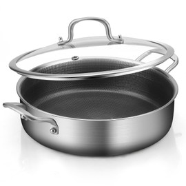 Yeksum Tri-Ply Stainless Steel 5 Quarts Saute Pan, 12.5 Inch Nonstick Skillet with lids, Hybird Large Frying Pan,18/10 Chef's Cooking Pan, Induction Pan, Dishwasher and Oven Safe