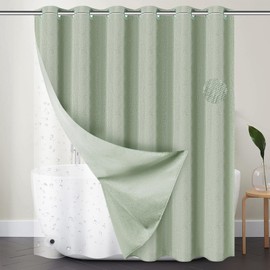 2 In 1 No Hook Shower Curtain 230GSM Heavy Duty Linen Textured Fabric Shower Curtain with PEVA Liner, Water Repellent Farmhouse Hotel-Quality Bath Drape, Weighted Hem, Washable, 72x75in, Sage Green