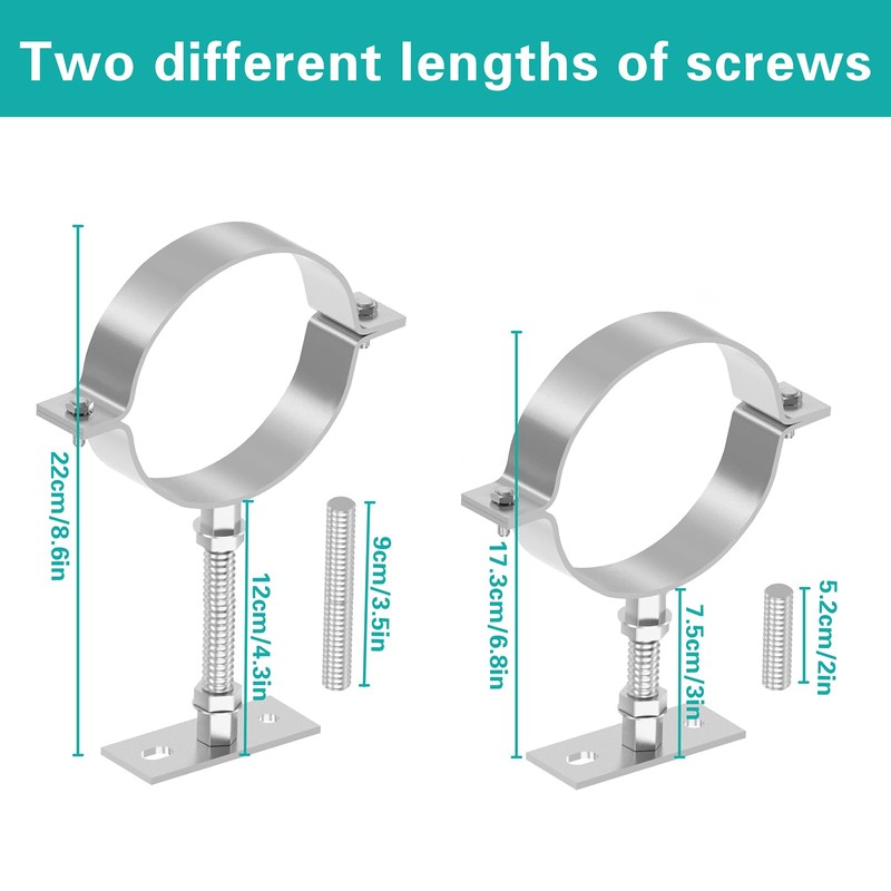 2 Sets 4 Inch Adjustable Pipe Bracket, Heavy Duty Galvanized