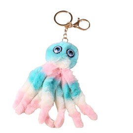 Suitable for making gifts for friends and relatives car pendant Octopus keychain pendant schoolbag bag octopus pendant doll plush pendant keychain dolls (puple+pink)