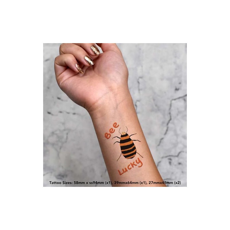 4 x 'Bee Lucky Bee' Temporary Tattoos - Water Resistant,