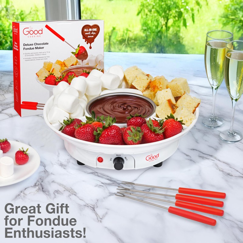 Electric Fondue Maker Deluxe Set w 4 Forks- Removable Serving