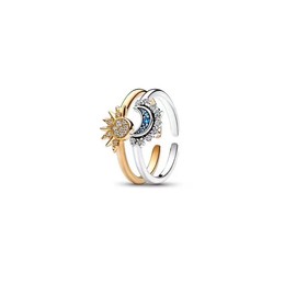 Gerrit Solar-Lunar Blend Ring - Sun and Moon Symbiotic Union Design – Impeccable Open Ring with Diamond Embellishment for Women