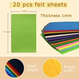Red Felt Fabric Sheets 20 Pcs 7" X 11", 1mm Thick Assorted Color Sewing Crafts Felt for DIY Patchwork Art Projects Party & Holiday Decoration