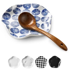 ABRUTY Spoon Rest for Stove Top, Ceramic Spoon Holder for Kitchen Counter, Modern Farmhouse Kitchen Decor Accessories for Utensils,Spatula,Spoons (F-Blue Flower, Flower-Shape)