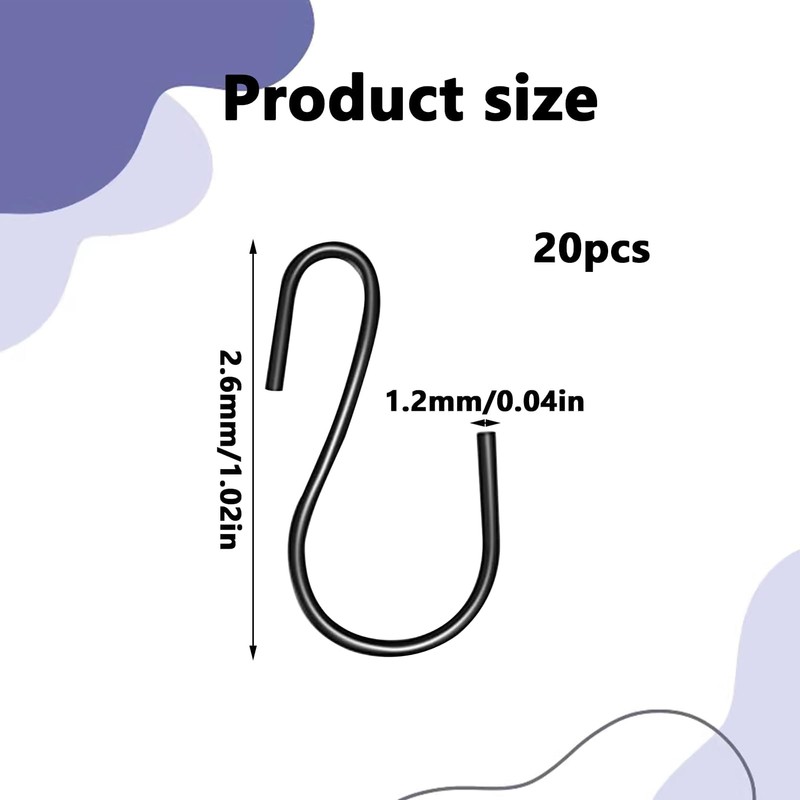20PCS Mini S Shaped Hooks - Black Stainless Steel, Heavy