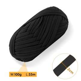 T Shirt Yarn for Crocheting 100gx2 Chunky Crochet Yarn Elastic Fabric Set – Ideal for DIY Bags, Blankets, Baskets and Home Decor Projects (Black)