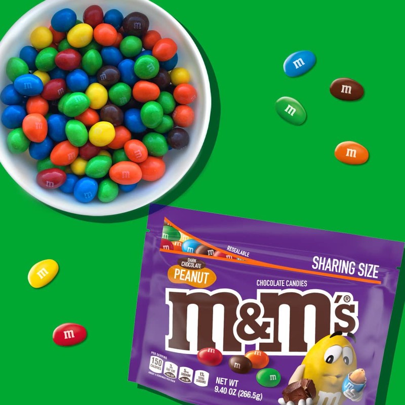 M&M'S Peanut Dark Chocolate Candy Bulk, 9.4 oz Resealable Bag