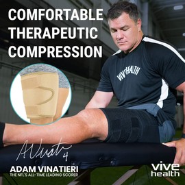 Vive Thigh Brace - Hamstring Quad Wrap - Adjustable Compression Sleeve Support for Pulled Groin Muscle, Sprains, Quadricep, Tendinitis, Workouts, Sciatica Pain and Sports Recovery - Men, Women (Beige)
