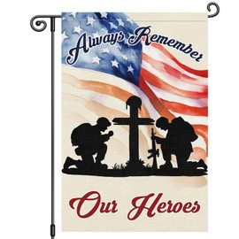 Louise Maelys Memorial Day Garden Flag Always Remember Our Heroes 12x18 Inch Double Sided Soldier Stars and Stripes Small Burlap Yard Sign Outside Outdoor House Decoration
