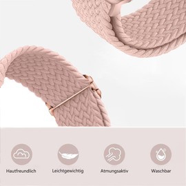 AidorMax 20 mm Nylon Braided Strap, Elastic Replacement Strap with Quick Release, Compatible with Smartwatches and Watches, Adjustable Watch Strap for Men and Women (Sand Pink)