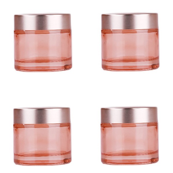 Healthcom 4 Packs 2 Oz/60ml Empty Jars Pink Glass Cosmetic Jar Pot Bottles with Rose Gold Lids Refillable Cosmetic Container Eye Cream Jar Pot Vials for Makeup Lotion Face Eyeshadow Lip Balms