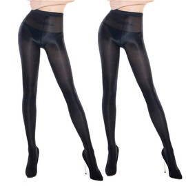 ANDIBEIQI 2 Pairs Silk Stockings Shaping Socks Oil Socks Shiny 70D Pantyhose Dance Tights Black