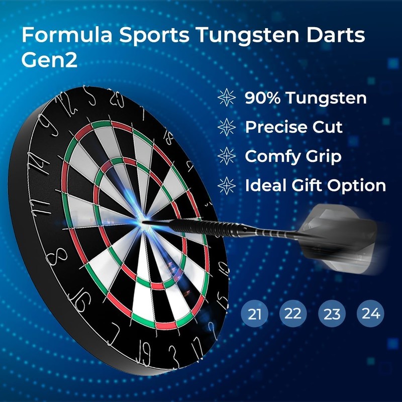 Formula Sports 90% Tungsten Darts Set 21g/22g/23g/24g, Professional Steel Tip