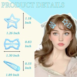 STGDAK 18 PCS Blue Snap Hair Clips Cute Star Clip Metal Barrettes For Women Mini Bow Barrette Non Slip Snap Star Hair Clips Y2k Accessories For Girls Party Cosplay Kawaii Clip Decoration