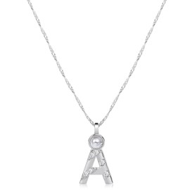 Siowen 14K White Gold Plated pendant necklace 18" With Letter A