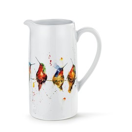 DEMDACO Dean Crouser Vibrant Watercolor Style Hummingbirds On A Wire Multicolor 50 Ounce Ceramic Stoneware Water Pitcher Carafe Decanter Serveware Container, Flower Vase, Centerpiece Décor