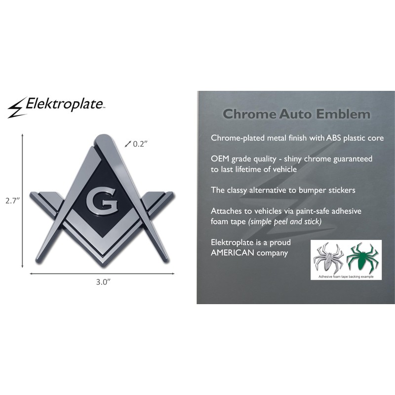 Mason Square Compass Chrome Emblem