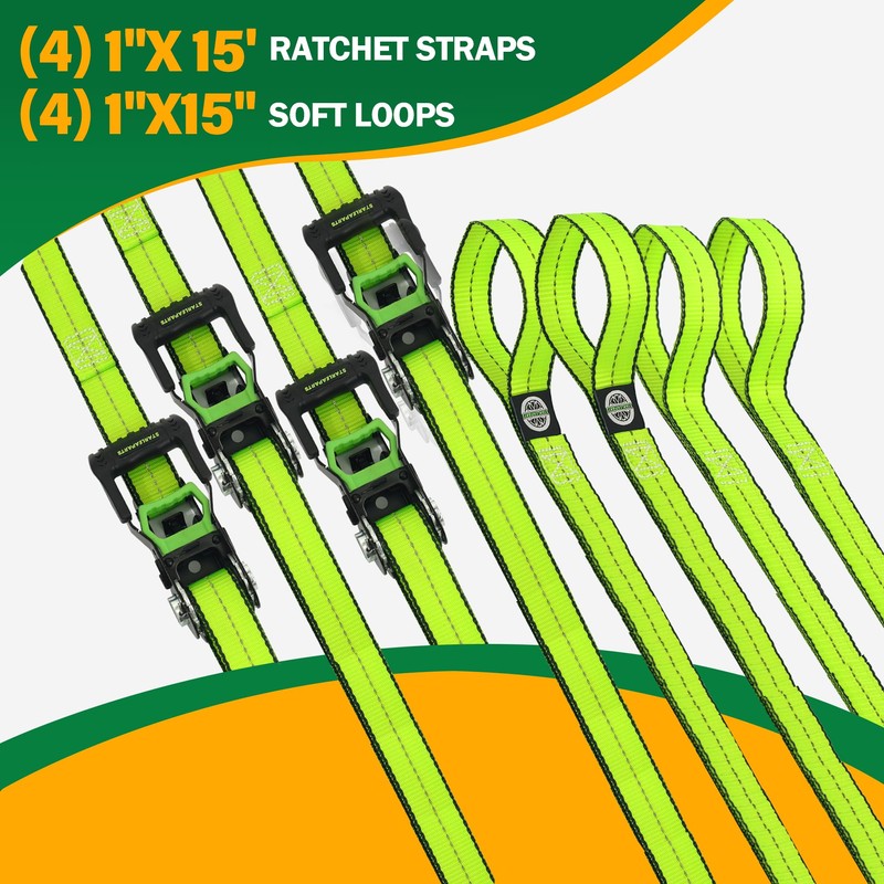 Motorcycle Tie Down Strap (4PK) - 2,100lb Break Strength Premium