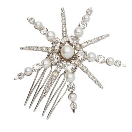 Silver Wedding Hair Comb with Pearls and Crystals Bridal Rhinestone Flower Headpiece Hair Clip Hair Accessory for Women