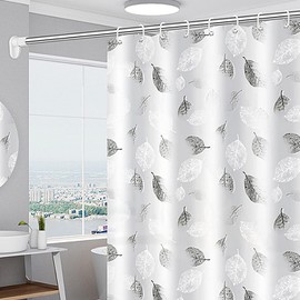 LNSYSNS Shower Curtain 180 × 200 cm Bathroom Curtain - White Colour Leaves Anti-Mould Curtain - with 12 Curtain Hooks - Washable Shower Curtain Can Be Used in Home, Hotel, Bathroom