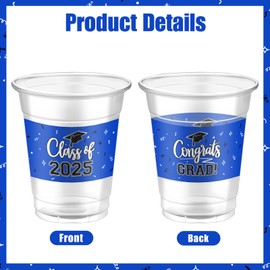 Hemicha Class of 2025 Graduation Party Cups - 100 Pcs 12oz Blue Graduation Plastic Cups for 2025 Graduation Party, Congrats Grad Class of 2025 Celebration Party Supply (Blue)